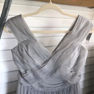 Floor length, grey tulle bridesmaid dress